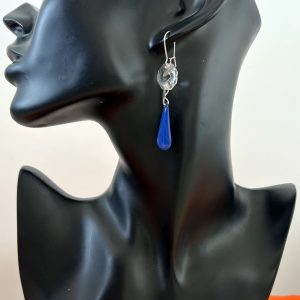Boucles d&rsquo;oreille cristal de bohême rond et émail bleu