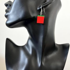 Boucles d&rsquo;oreille à base de briques LEGO® carré rouge et vert